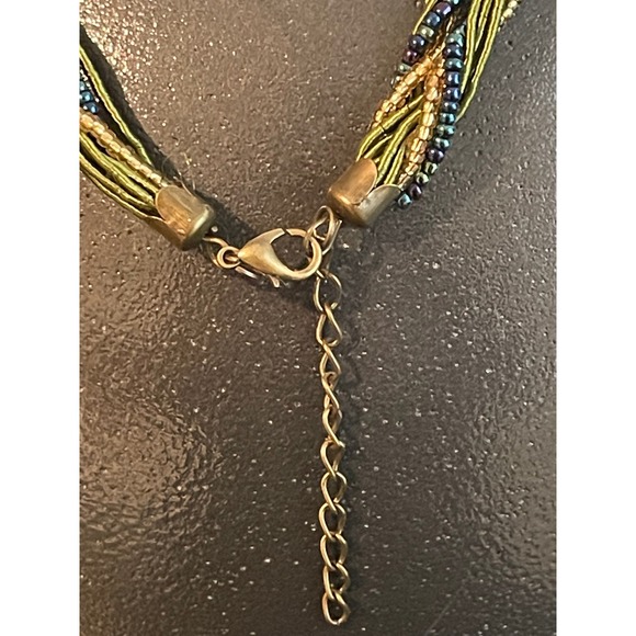 00665 Gold Tone Owl Boho Pendant Necklace Green Stone Beaded Chain Jewelry NWOT - Picture 2 of 7